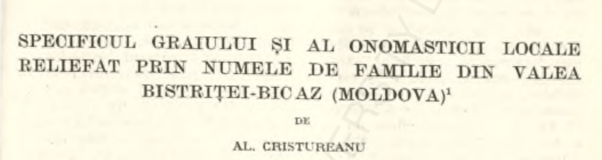 Titlul și autorul studiului din 1972 despre numele de familie din Valea Bistriței–Bicaz.