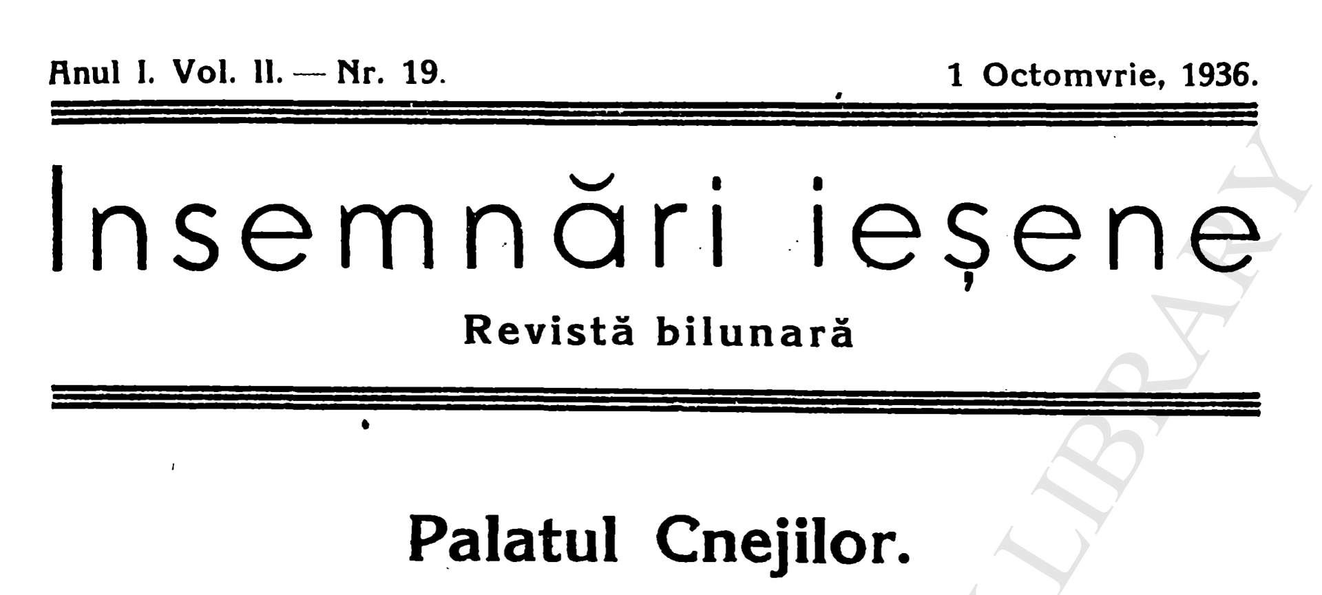 Antetul publicației și titlul articolului Palatul Cnejilor, publicat de Mihail Sadoveanu în 1936.
