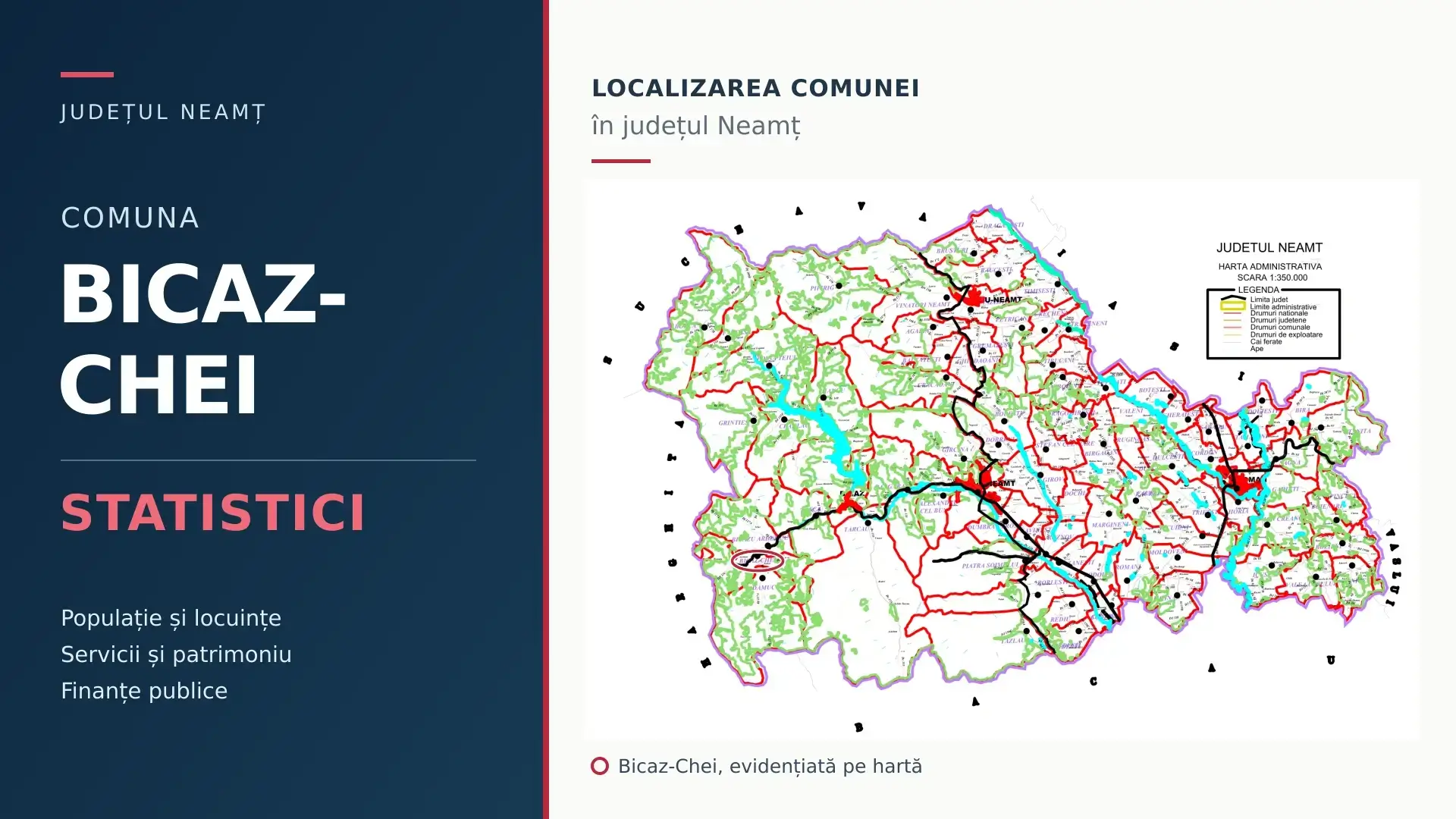 Comuna Bicaz-Chei, localizată pe harta județului Neamț – statistici
