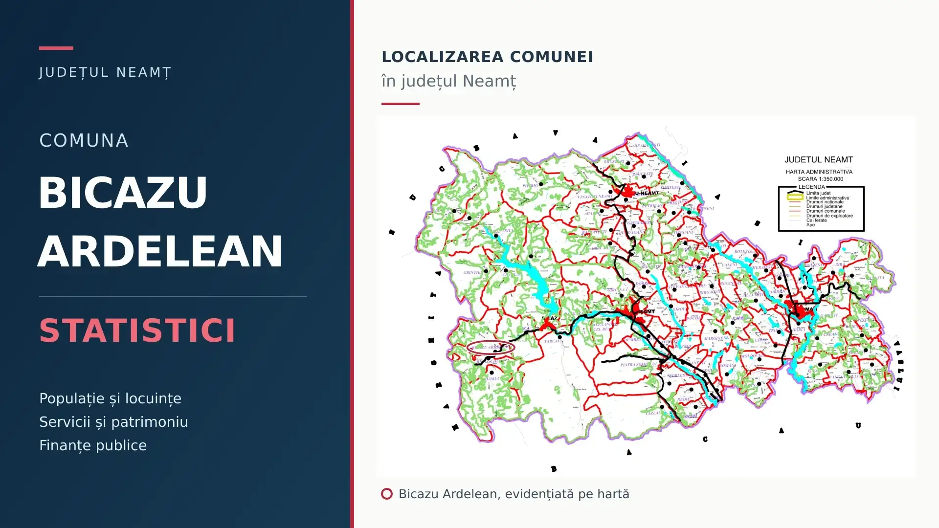 Comuna Bicazu Ardelean, localizată pe harta județului Neamț – statistici