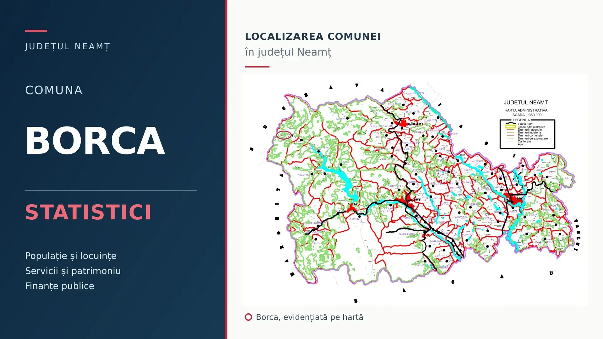 Comuna Borca, localizată pe harta județului Neamț – statistici