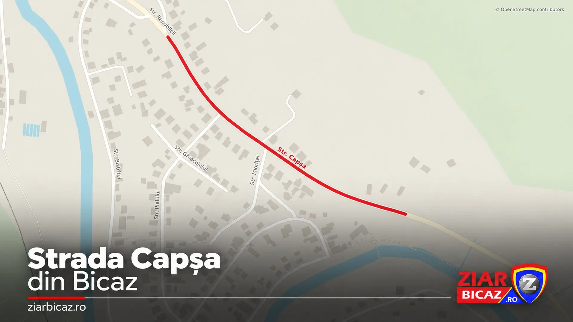 Hartă cu strada Capșa din Bicaz evidențiată cu roșu