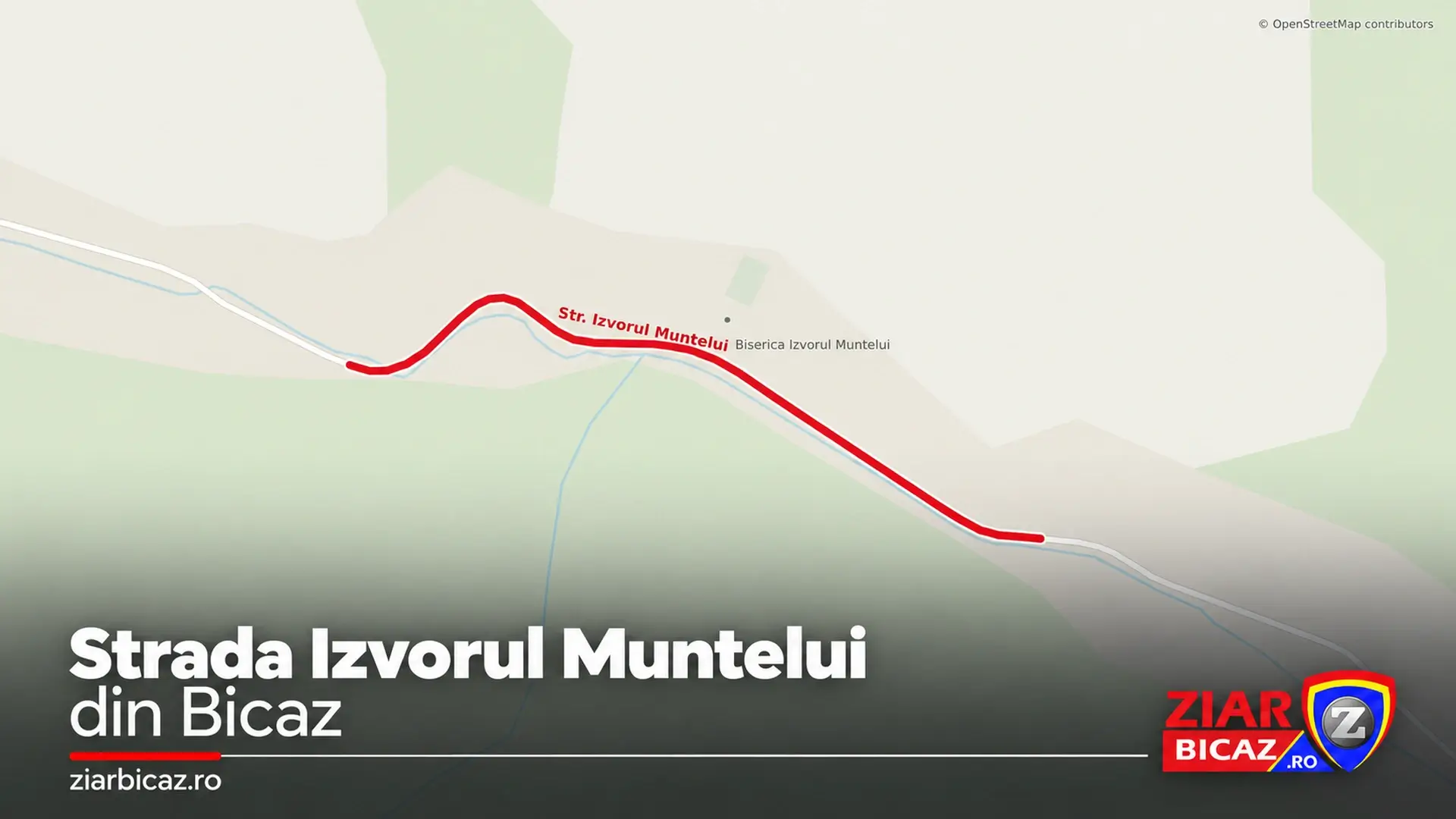 Hartă cu un sector al străzii Izvorul Muntelui din Bicaz evidențiat cu roșu