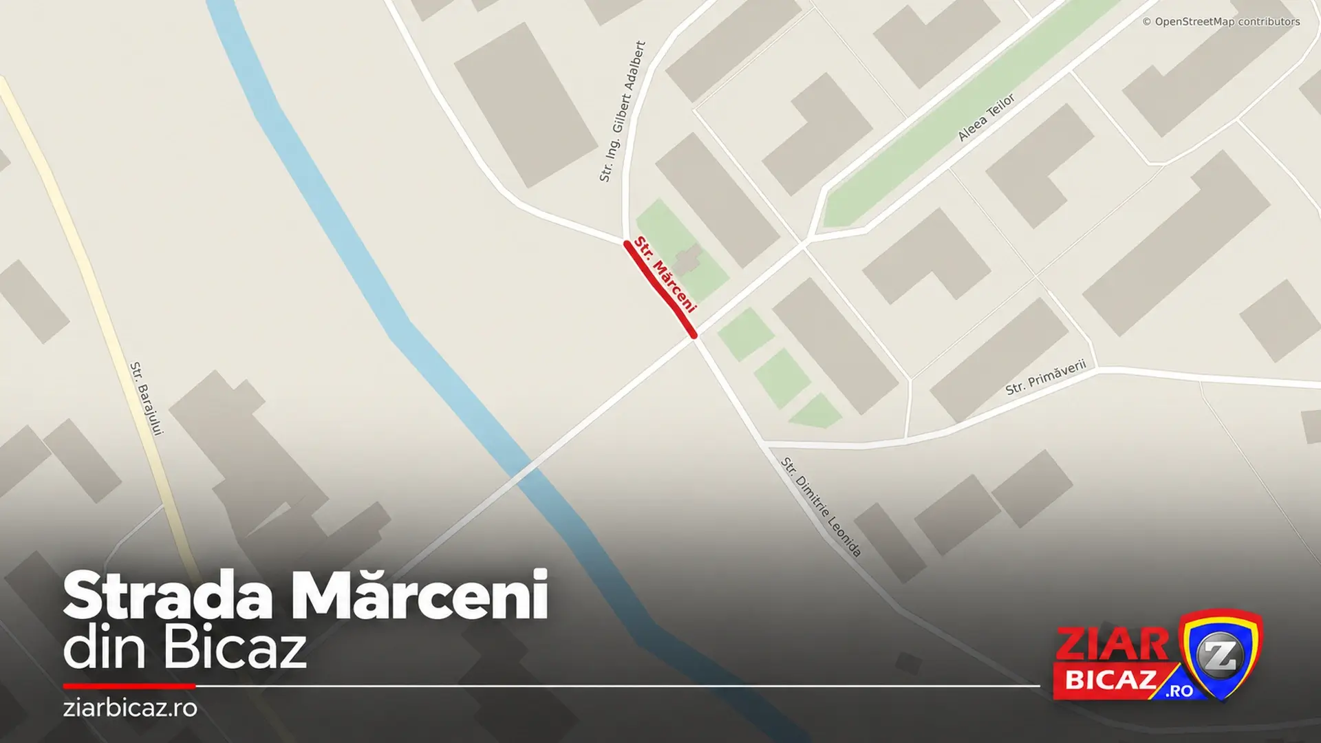 Hartă cu strada Mărceni din Bicaz evidențiată cu roșu